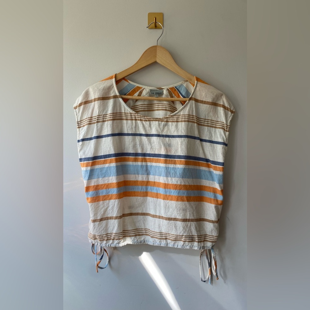Anthropologie The Odell’s Striped Short Sleeve Top- Orange, Blue, White